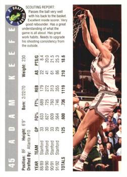 1992 Classic Draft Picks #45 Adam Keefe Back
