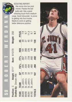 1992 Classic Draft Picks #59 Robert Werdann Back