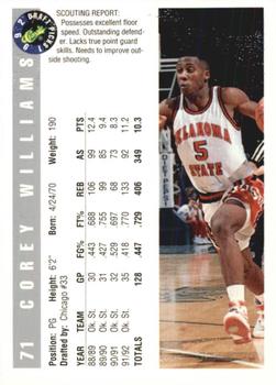1992 Classic Draft #71 Corey Williams Back