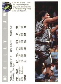 1992 Classic Draft Picks #88 Billy Law Back