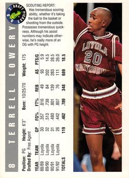 1992 Classic Draft Picks #8 Terrell Lowery Back
