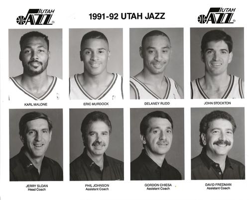1991-92 Utah Jazz #NNO Karl Malone / Eric Murdock / Delaney Rudd / John Stockton / Jerry Sloan / Phil Johnson / Gordon Chiesa / David Fredman Front