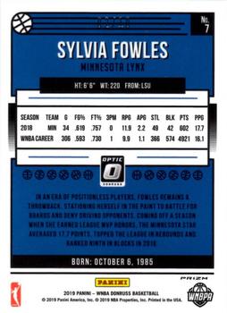 2019 Donruss WNBA - Optic Gold #7 Sylvia Fowles Back