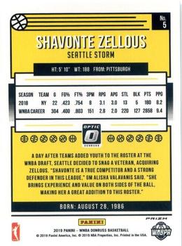 2019 Donruss WNBA - Optic Holo #5 Shavonte Zellous Back