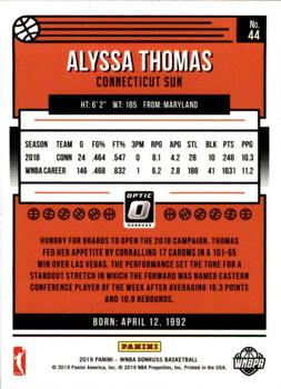 2019 Donruss WNBA - Optic Holo #44 Alyssa Thomas Back