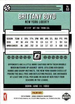 2019 Donruss WNBA - Optic Holo #53 Brittany Boyd Back