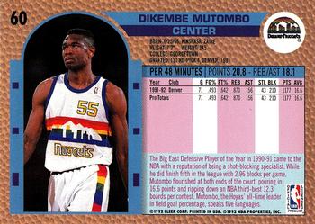 1992-93 Fleer #60 Dikembe Mutombo Back