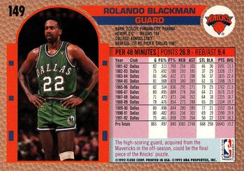 1992-93 Fleer #149 Rolando Blackman Back