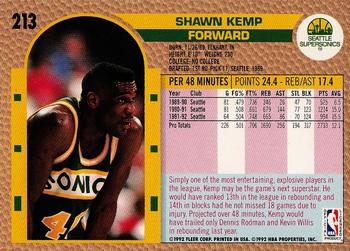 1992-93 Fleer #213 Shawn Kemp Back