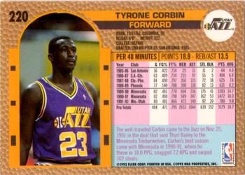 1992-93 Fleer #220 Tyrone Corbin Back