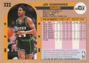 1992-93 Fleer #222 Jay Humphries Back