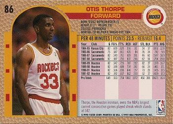 1992-93 Fleer #86 Otis Thorpe Back