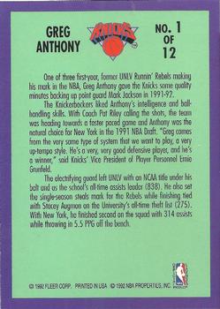 1992-93 Fleer - Rookie Sensations #1 Greg Anthony Back