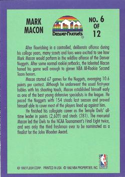 1992-93 Fleer - Rookie Sensations #6 Mark Macon Back