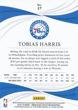 2018-19 Panini Immaculate Collection #27 Tobias Harris Back
