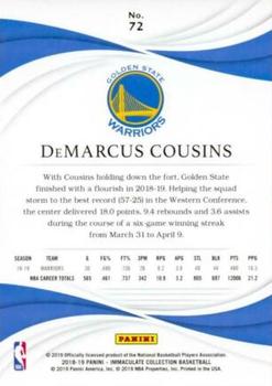 2018-19 Panini Immaculate Collection #72 DeMarcus Cousins Back