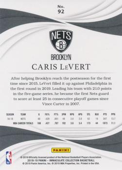 2018-19 Panini Immaculate Collection #92 Caris LeVert Back