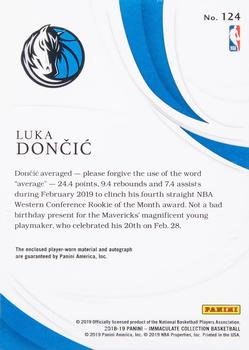 2018-19 Panini Immaculate Collection #124 Luka Doncic Back