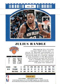 2019 Panini Contenders Draft Picks #24 Julius Randle Back