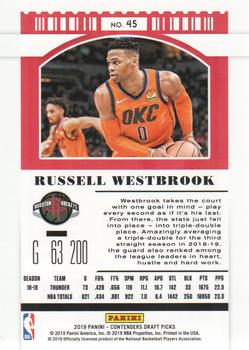 2019 Panini Contenders Draft Picks #45 Russell Westbrook Back