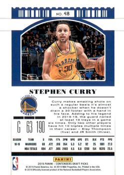 2019 Panini Contenders Draft Picks #48 Stephen Curry Back