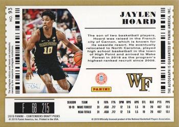 2019 Panini Contenders Draft Picks #93 Jaylen Hoard Back