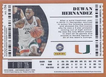2019 Panini Contenders Draft Picks #136 Dewan Hernandez Back