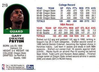 1992-93 Hoops #219 Gary Payton Back