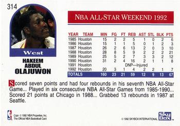 1992-93 Hoops #314 Hakeem Olajuwon Back