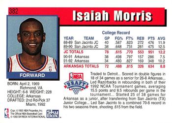 1992-93 Hoops #382 Isaiah Morris Back