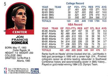 1992-93 Hoops #5 Jon Koncak Back