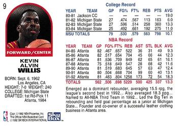1992-93 Hoops #9 Kevin Willis Back