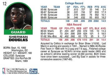 1992-93 Hoops #12 Sherman Douglas Back