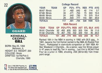 1992-93 Hoops #22 Kendall Gill Back