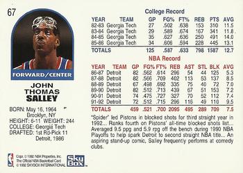 1992-93 Hoops #67 John Salley Back
