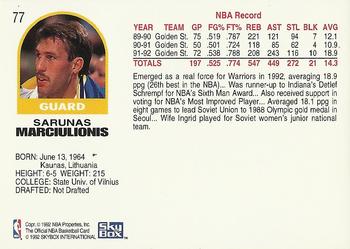 1992-93 Hoops #77 Sarunas Marciulionis Back