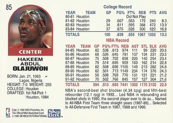 1992-93 Hoops #85 Hakeem Olajuwon Back