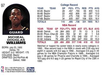 1992-93 Hoops #97 Micheal Williams Back