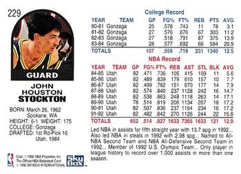 1992-93 Hoops #229 John Stockton Back