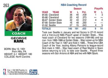 1992-93 Hoops #263 George Karl Back