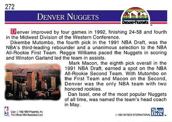 1992-93 Hoops #272 Denver Nuggets Back
