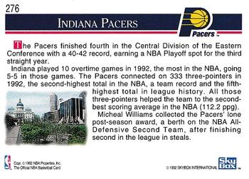 1992-93 Hoops #276 Indiana Pacers Back