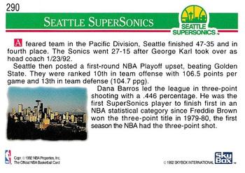 1992-93 Hoops #290 Seattle Supersonics Back