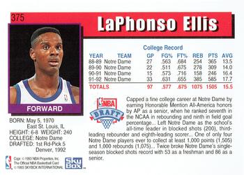 1992-93 Hoops #375 LaPhonso Ellis Back