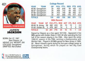 1992-93 Hoops #401 Jaren Jackson Back