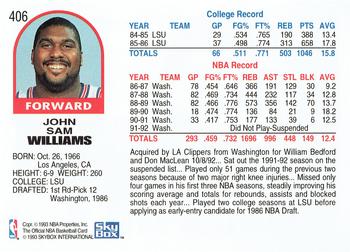 1992-93 Hoops #406 John Williams Back