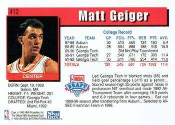 1992-93 Hoops #412 Matt Geiger Back
