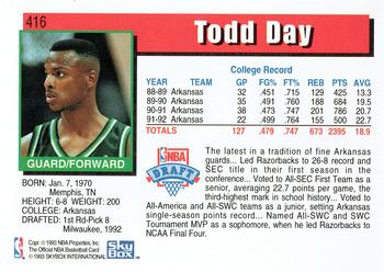 1992-93 Hoops #416 Todd Day Back