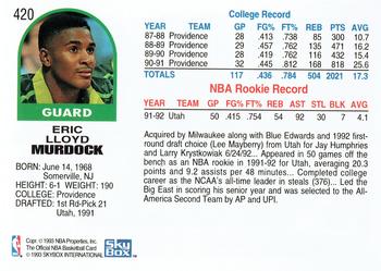 1992-93 Hoops #420 Eric Murdock Back