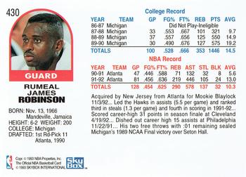 1992-93 Hoops #430 Rumeal Robinson Back